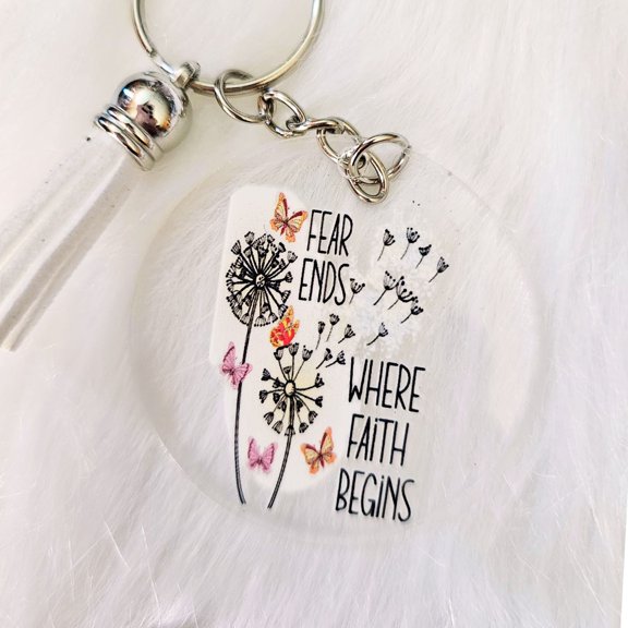 Fear Ends Where Faithe Begins Scripture Keychain , 2x5 Inch Stainless Steel Tag with Bible Verse Design, 12 pack