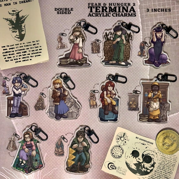 Fear & Hunger 2 Termina Double Sided Charms | Contestants/Moonscorch | Marina, Levi, Samarie, Daan, Karin, Abella, O'saa, Oliva, Marcoh (1 keychain)