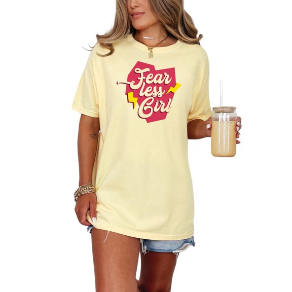 Fear Less Girl Motivational Inspiring Graphic, Butter Comfort Colors T-Shirt, Small