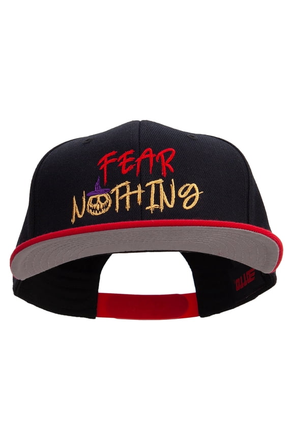 Fear Nothing Embroidered Wool Blend Flat Visor Pro Style Snapback Cap - Red Black OSFM