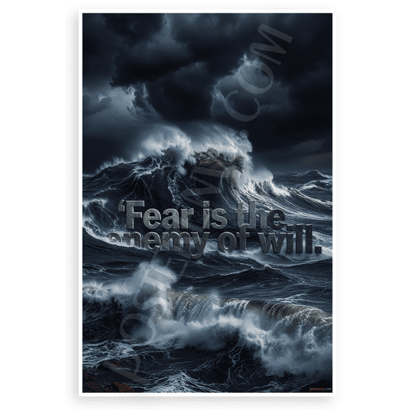 "Fear is the Enemy of Will" Stormy Ocean Waves Inspirational 12x18 US Made Poster