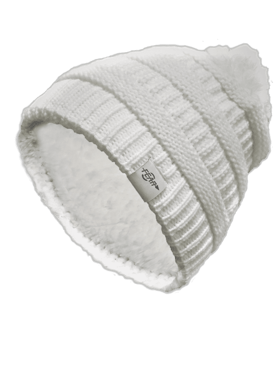 Extreme Warm Wool Insulated White Chunky Cable Knit Pom Pom Skullies Beanie Hat for Women Girls (Ivory White)