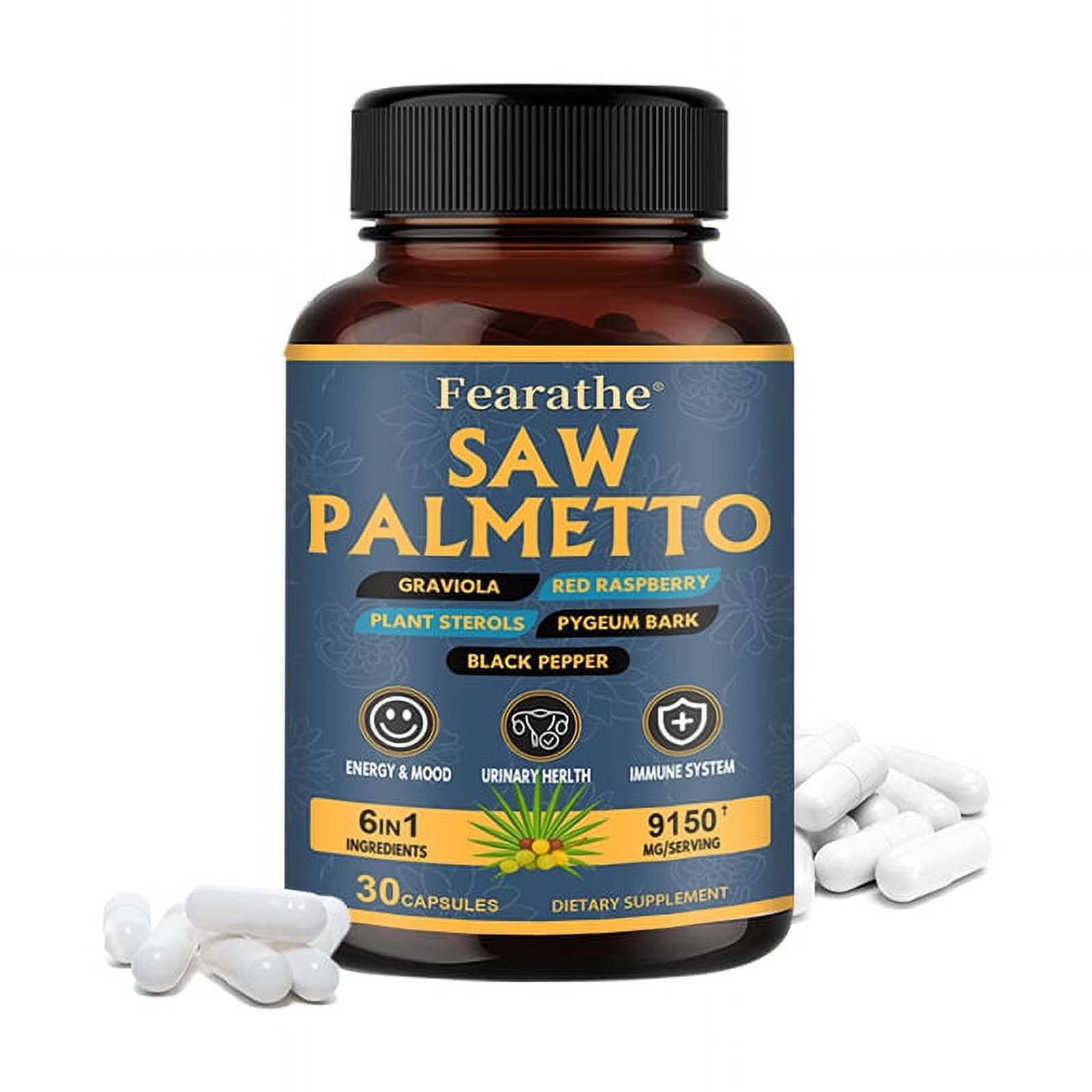 Fearathe 6in1 9150 mg Saw Palmetto Berry Capsules Prostate, Urinary