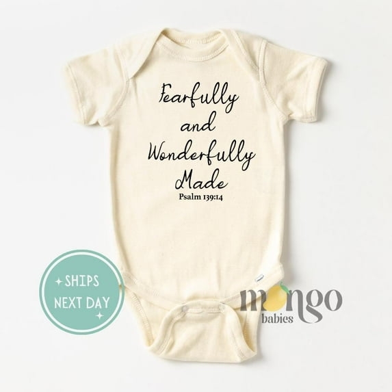 Fearfully And Wonderfully Made Onesies Faith Baby Christian Cute Baby Gift Bible Verse Newborn Religious Baby Bodysuit Gift Ideas Cute Baby Onesie, BABY BODYSUIT LAT 4424