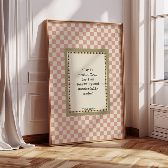Fearfully and Wonderfully made Vintage Christian Room Decor Soft Pink Bible Verse Print Girls Nursery Wall Art Modern Faith Decor Unframed Paper Print