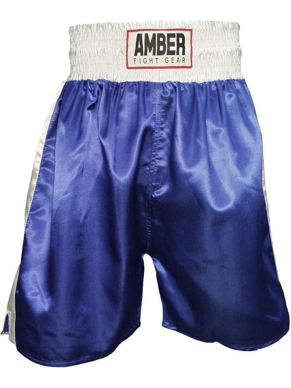 Fearless Classic Satin Pro-Style Boxing Trunks, Premium Lightweight Fight Shorts for Training, Sparring, and Gym Wear, Blue/White, Large