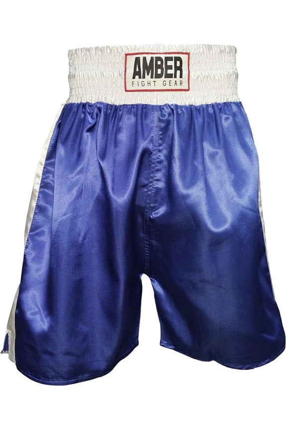 Fearless Classic Satin Pro-Style Boxing Trunks, Premium Lightweight Fight Shorts for Training, Sparring, and Gym Wear, Blue/White, Medium