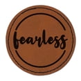 thumbnail image 1 of Fearless Cursive Text 2.5" Faux Leather Round Engraved Iron-On Patch - Brown, 1 of 6