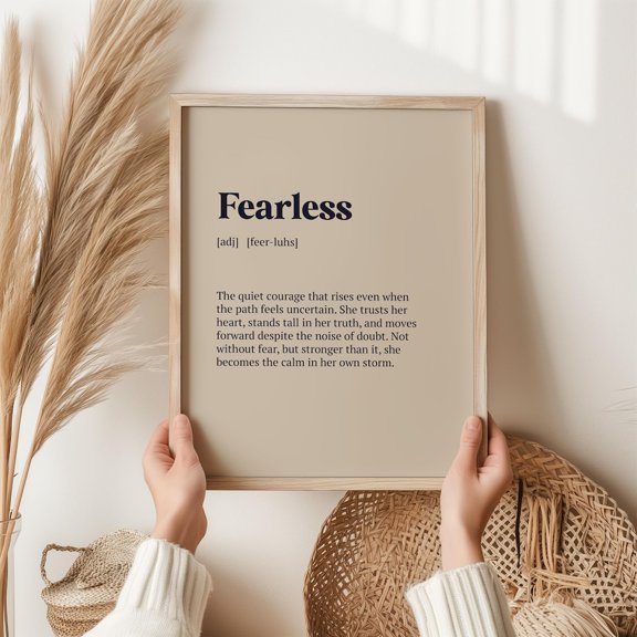 Fearless Definition Poster Strong Girl Boho Teen Girl Bedroom Decor Empowering Quote Affirmation Gift for Daughter and Home Gallery Display