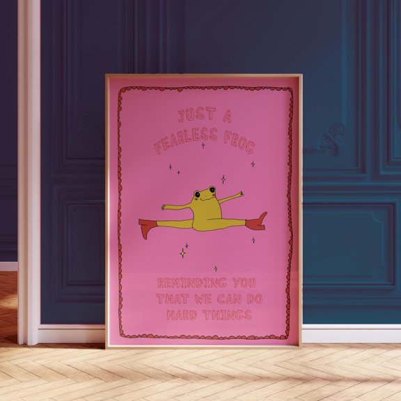 Fearless Frog Art Print: Hand-Drawn Kids Affirmation Poster, Poster Only