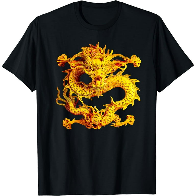 Fearless Golden Chinese Dragon Silhouette T-Shirt 3d Effect Fearless Golden Chinese Dragon Silhouette T-Shirt 3d Effect