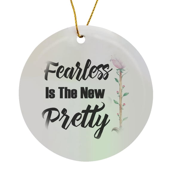 3drose, Fearless Is the New Pretty Watercolor Floral Arrow Quote, Circle Porcelain Ornament