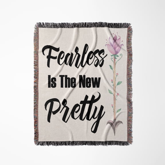 Fearless Is The New Pretty Watercolor Floral Arrow Quote, Woven Blanket