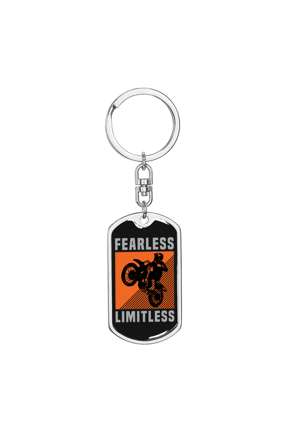 Fearless Limitless Biker Dog Tag Keychain Stainless Steel Silver Tone or Gold Tone