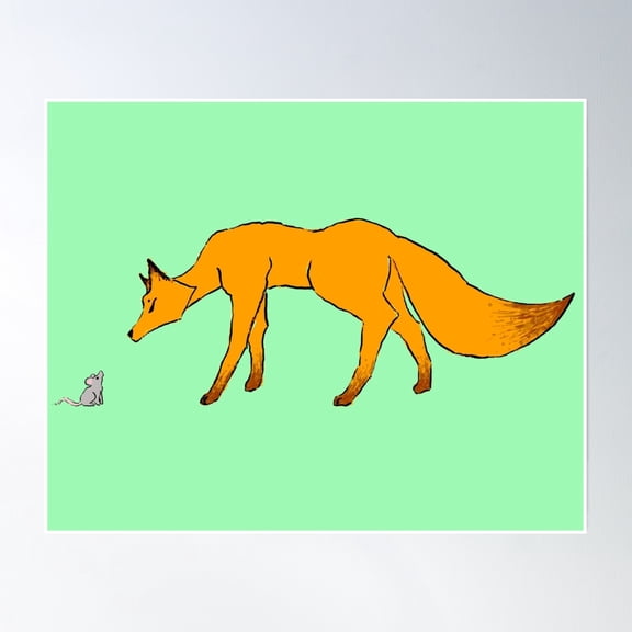 Fearless Mouse With Fox Illustration Poster Wall Art Modern Wall Decor Art