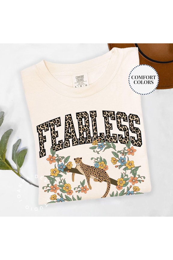 Fearless Scripture Trendy Leopard Floral Design Jesus Church Apparel Outfit T-Shirt