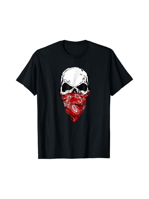 Fearless Skull Head Red Bandana Face Mask Everyday Style For Celebrations T-Shirt, Size S-5XL