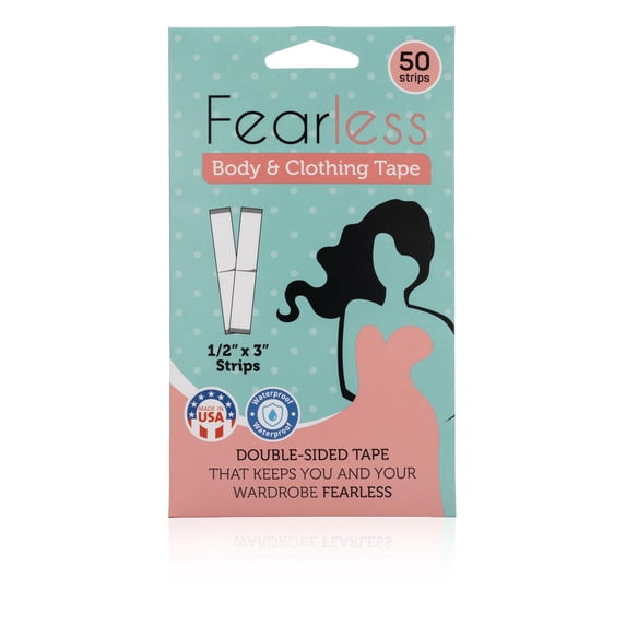 Fearless Tape - Fashion Tape Double Sided for Clothing Body & Dresses (50 Strips) | Clear Fabric Tape for Clothes Skin | Adhesive Body Tape All Day Hold