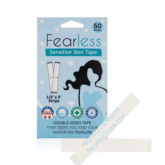 Fearless Tape Sensitive Skin - Hypoallergenic Fashion Tape Double Sided (50 Strips) | Gentle Body Tape Clothing | Latex-Free Clear Dress Tape Dermatologist Tested