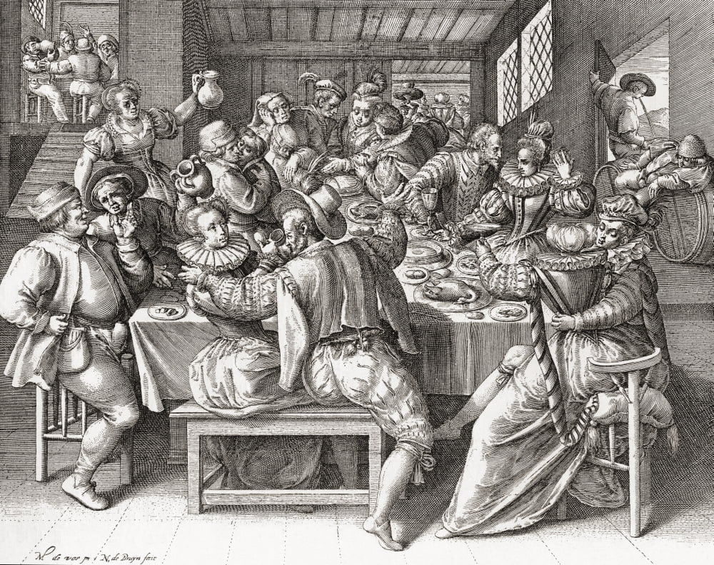 The Feast after a 17th century engraving by N de Bruyn From Illustrierte Sittengeschichte vom Mittelalter bis zur Gegenwart by Eduard Fuchs published 1909 Canvas Art - Ken Welsh Design Pics (32 x 26)