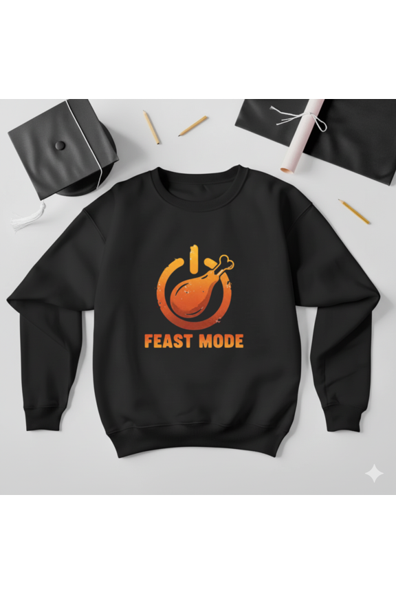 Feast Mode Gamer Turkey Power On Icon Funny Thanksgiving Humor Sweatshirt, up to size 5XL