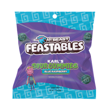 Feastables Karl Blue Raspberry Gummy Candy, Gluten Free, 3.52 oz (100 g) (Pack of 2)