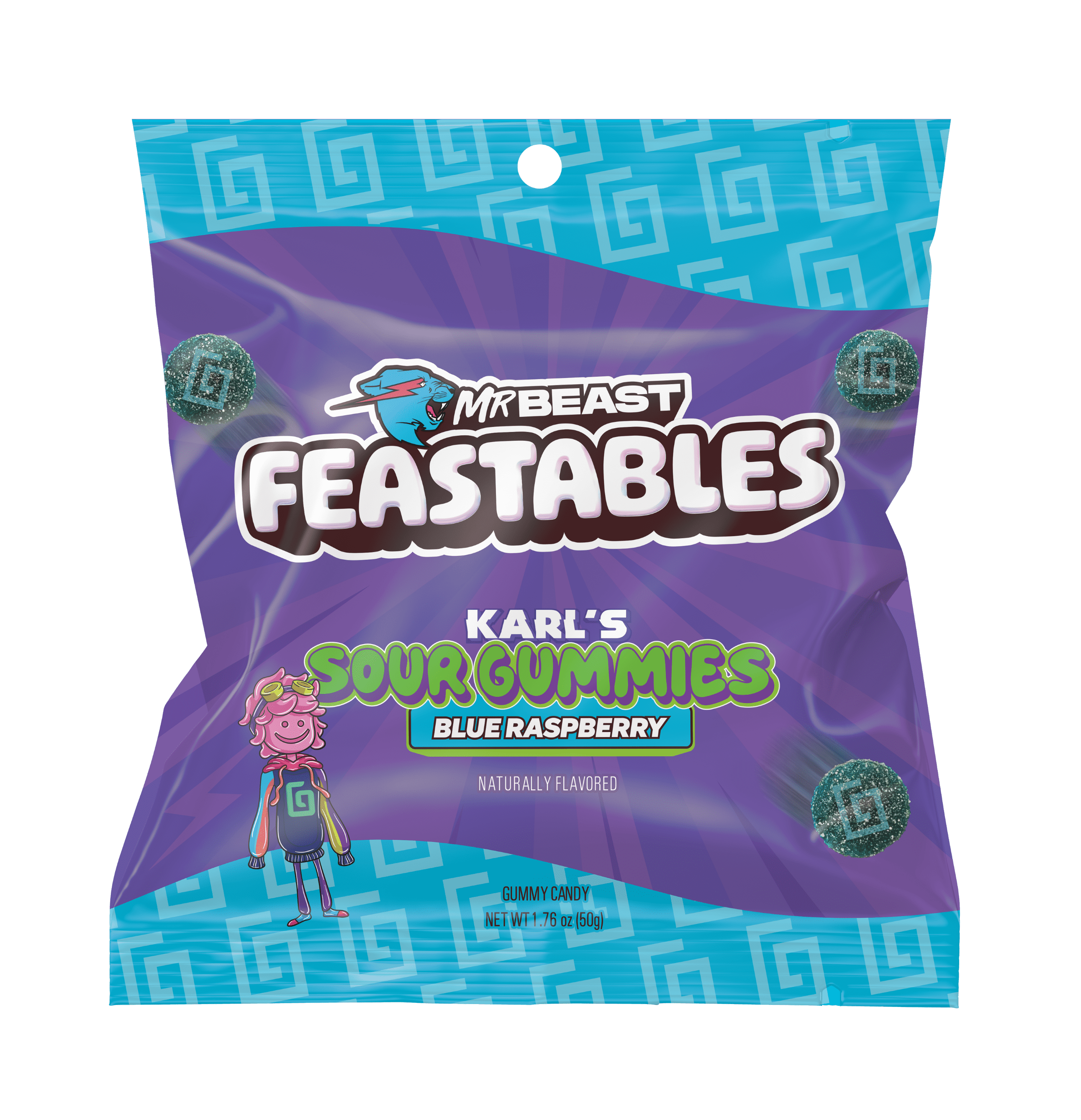 Feastables Karl Blue Raspberry Gummy Candy, Gluten Free, 3.52 oz (100 g)