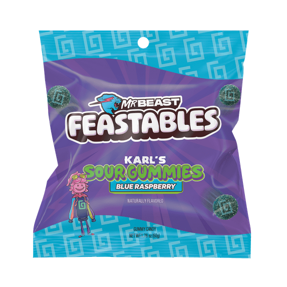 Feastables Karl Blue Raspberry Gummy Candy, Gluten Free, 3.52 oz (100 g)