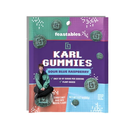 Feastables Karl Gummy Candy Sour Blue Raspberry, 3.5 oz (100g), 1 Bag