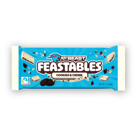 Feastables Mr Beast Cookies and Creme White Chocolate Bar, 2.1 oz (60g), 1 Bar