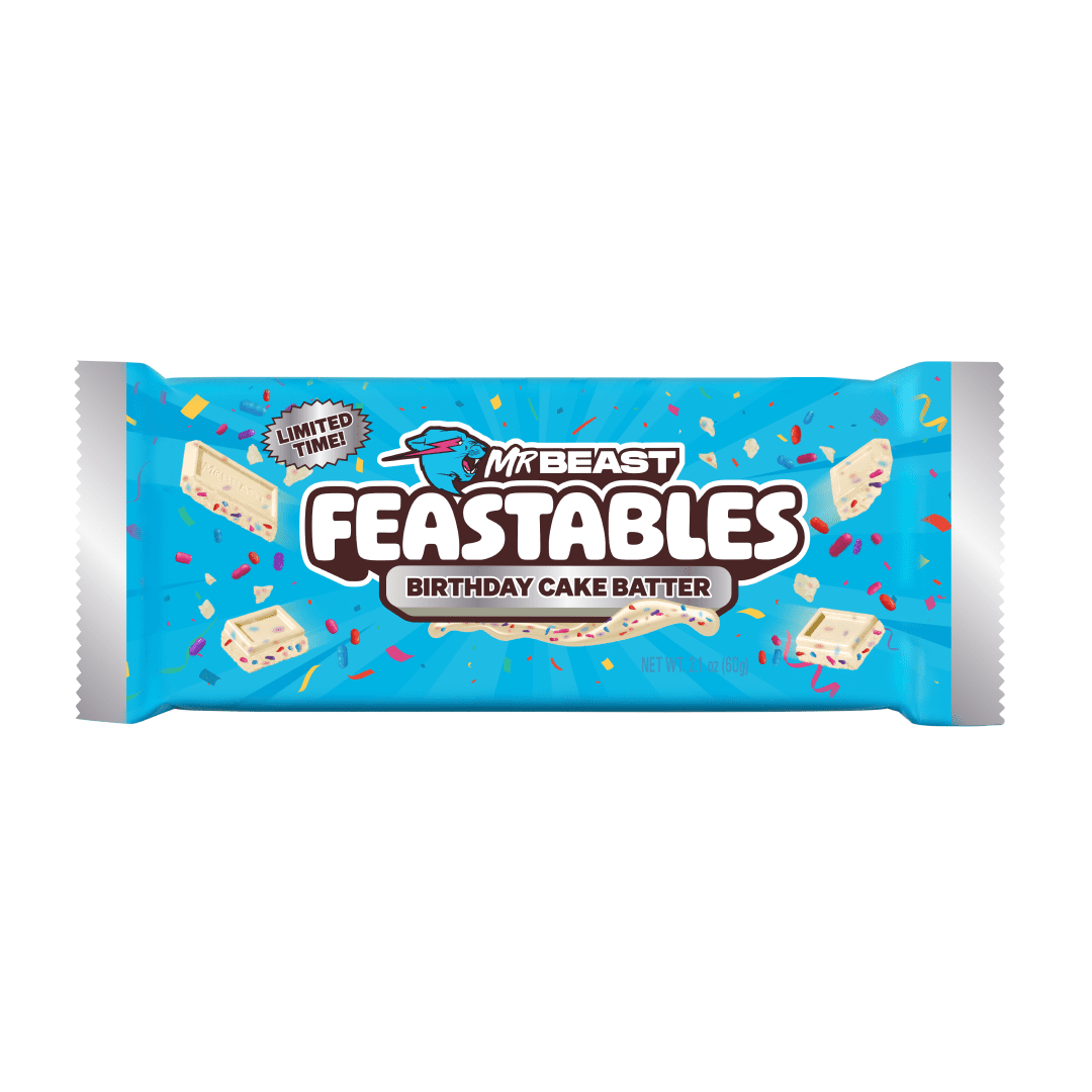 Feastables MrBeast Birthday Batter White Chocolate Bar, 2.1