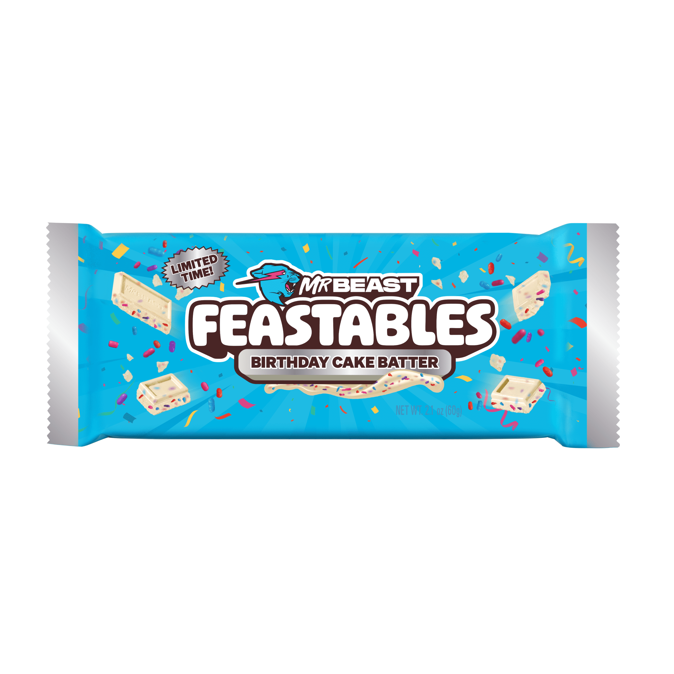 Feastables MrBeast Birthday Batter Bar, 2.1 oz (60g), 1 Count