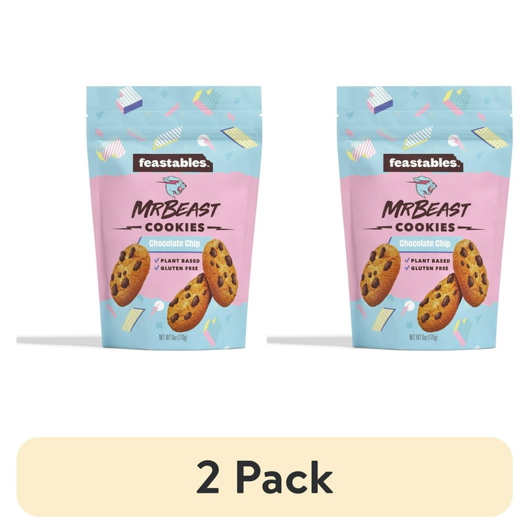 2 pack) Feastables MrBeast Chocolate Chip Cookies, 6 oz, 1 Bag