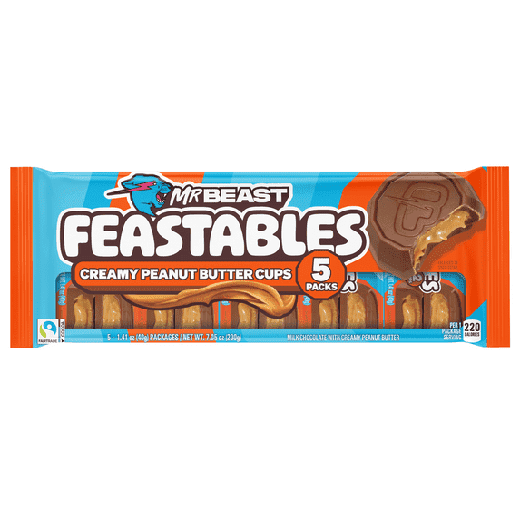 Feastables MrBeast Chocolate Peanut Butter Cups, 1.41 oz (40g), 5