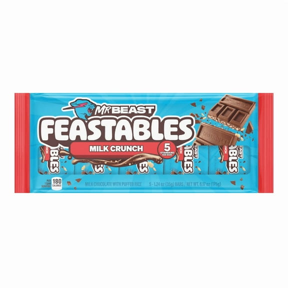 Feastables MrBeast Milk Chocolate Crunch Bar, 1.24 oz (35g), 5 Count pack of 2