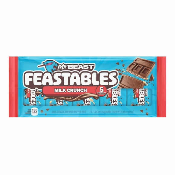 Feastables MrBeast Milk Chocolate Crunch Bar, 1.24 oz (35g), 5 Count