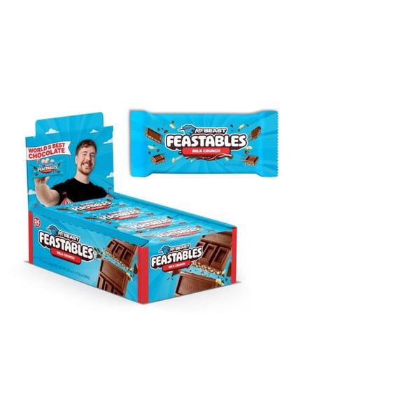 Feastables MrBeast Milk Chocolate Crunch Bars 1.2 oz, 24 Count Retail Display Box