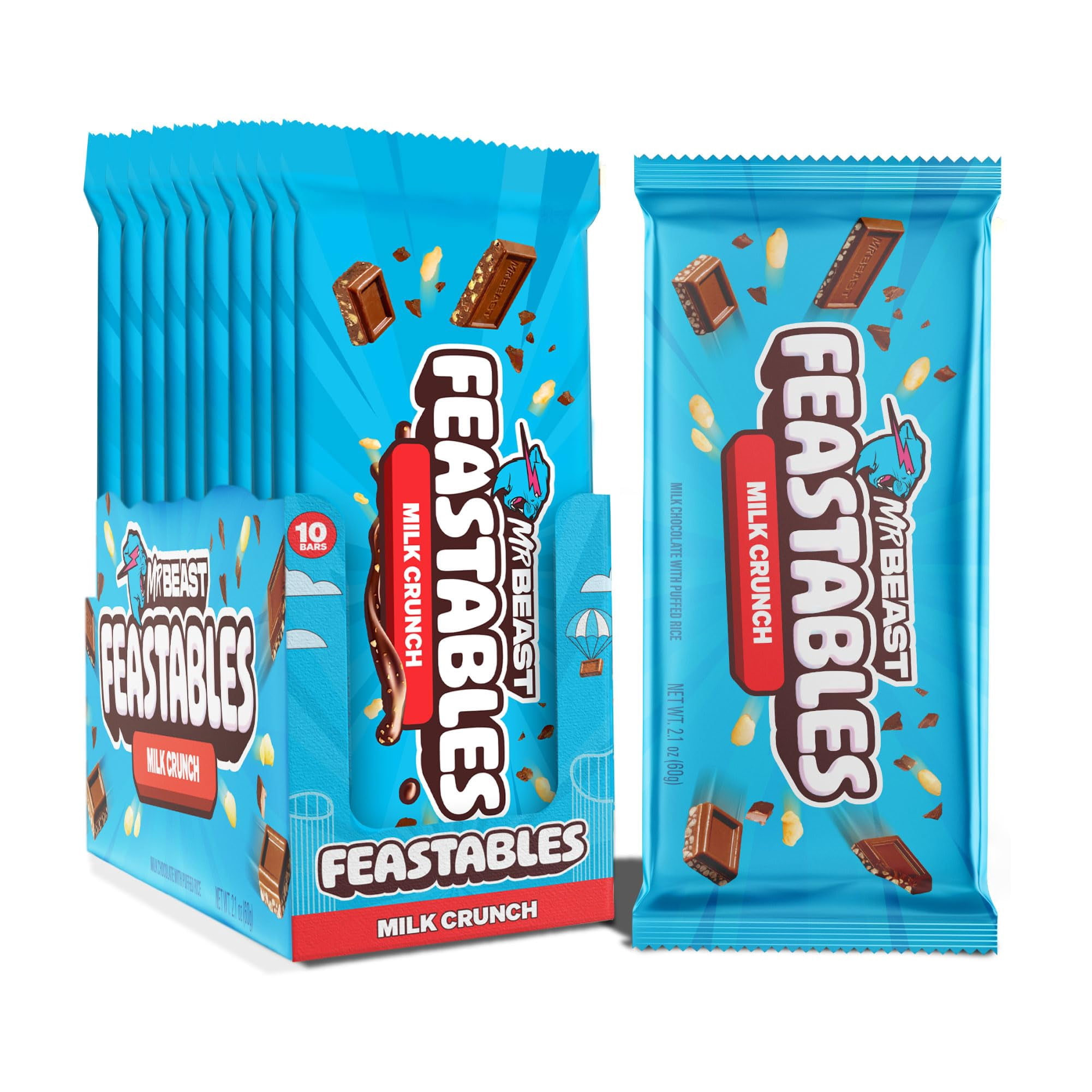 Feastables, Milk Chocolate Crunch Bar, 2.1 Oz, King Size Candy Bar
