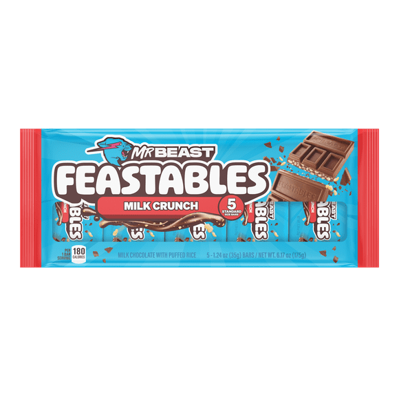 Feastables MrBeast Milk Chocolate Crunch Bar, 1.24 oz (35g), 5 Count