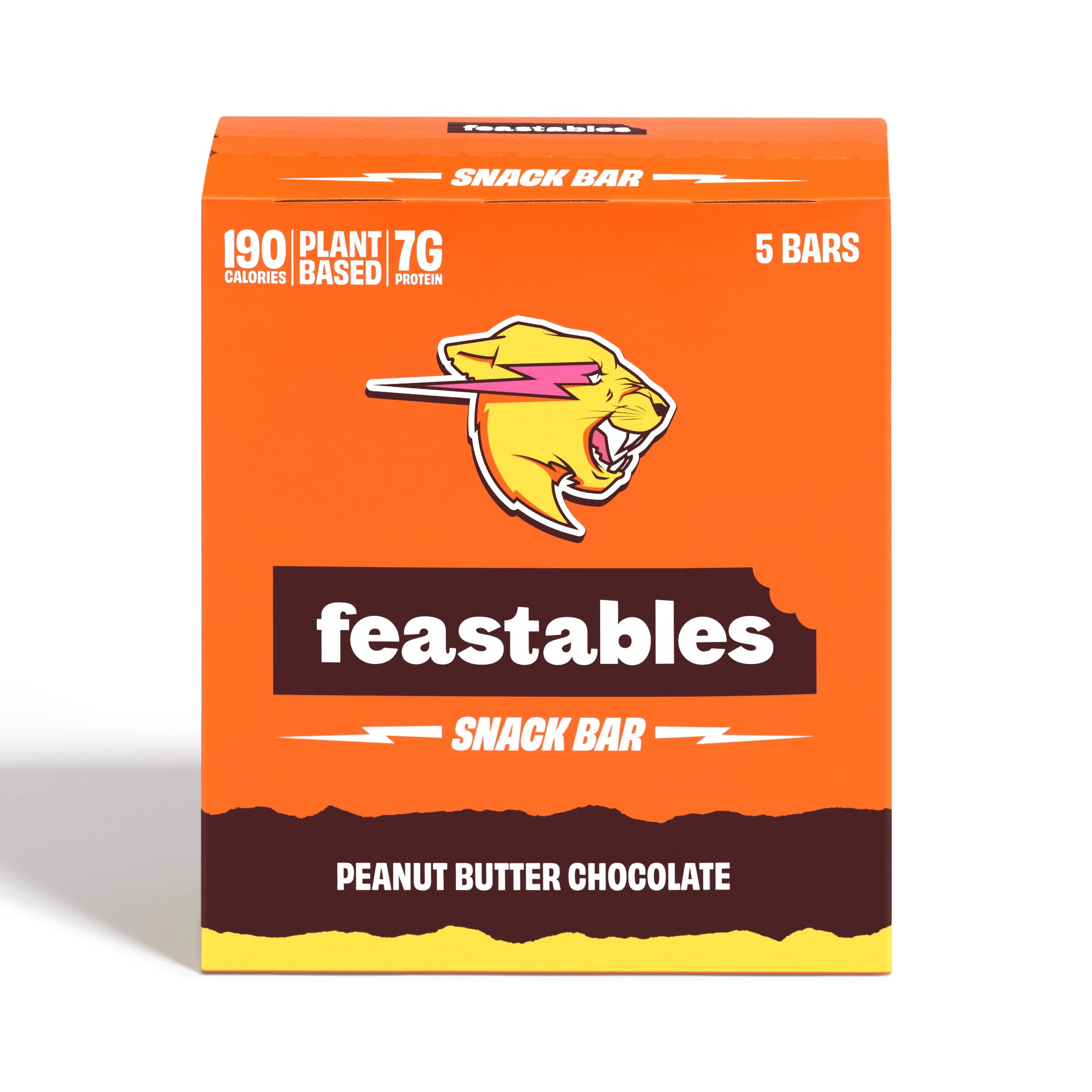 Feastables MrBeast Peanut Butter Chocolate Snack Bars, 40g Each, 5 Bars per  Box