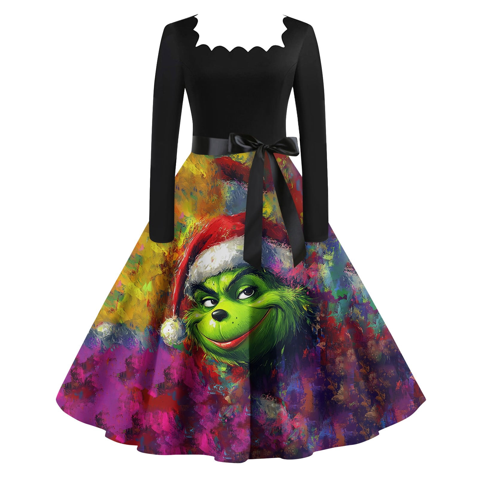 Feastival Dress! WEANT Grinch Girls Christmas Dresses Long Sleeve