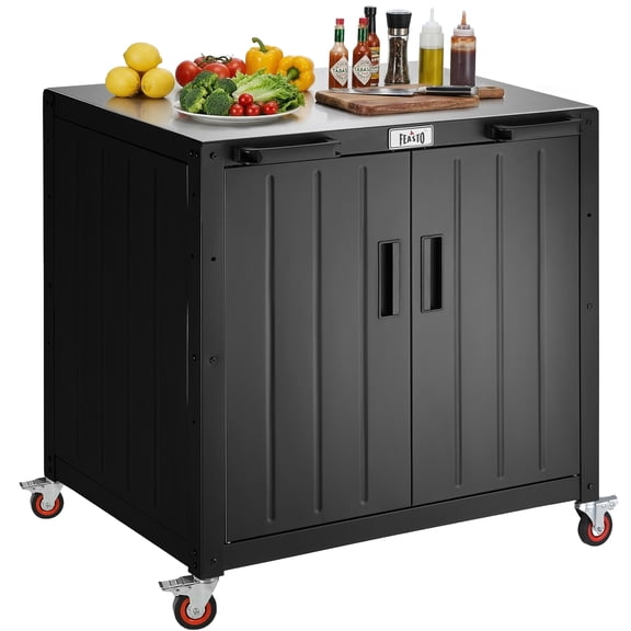Feasto Movable Outdoor Grill Cart, 304 Stainless Steel Modular Outdoor Kitchen Storage Cabinet with Lockable Wheels