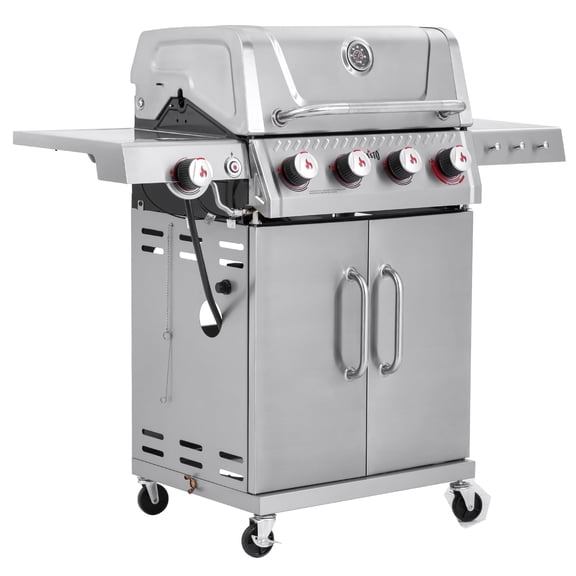 Feasto 4-Burner Propane Gas Grill, Stainless Steel Body, Side Sear Burner, 49500 BTU, 563 Sq.In., Cabinet Storage