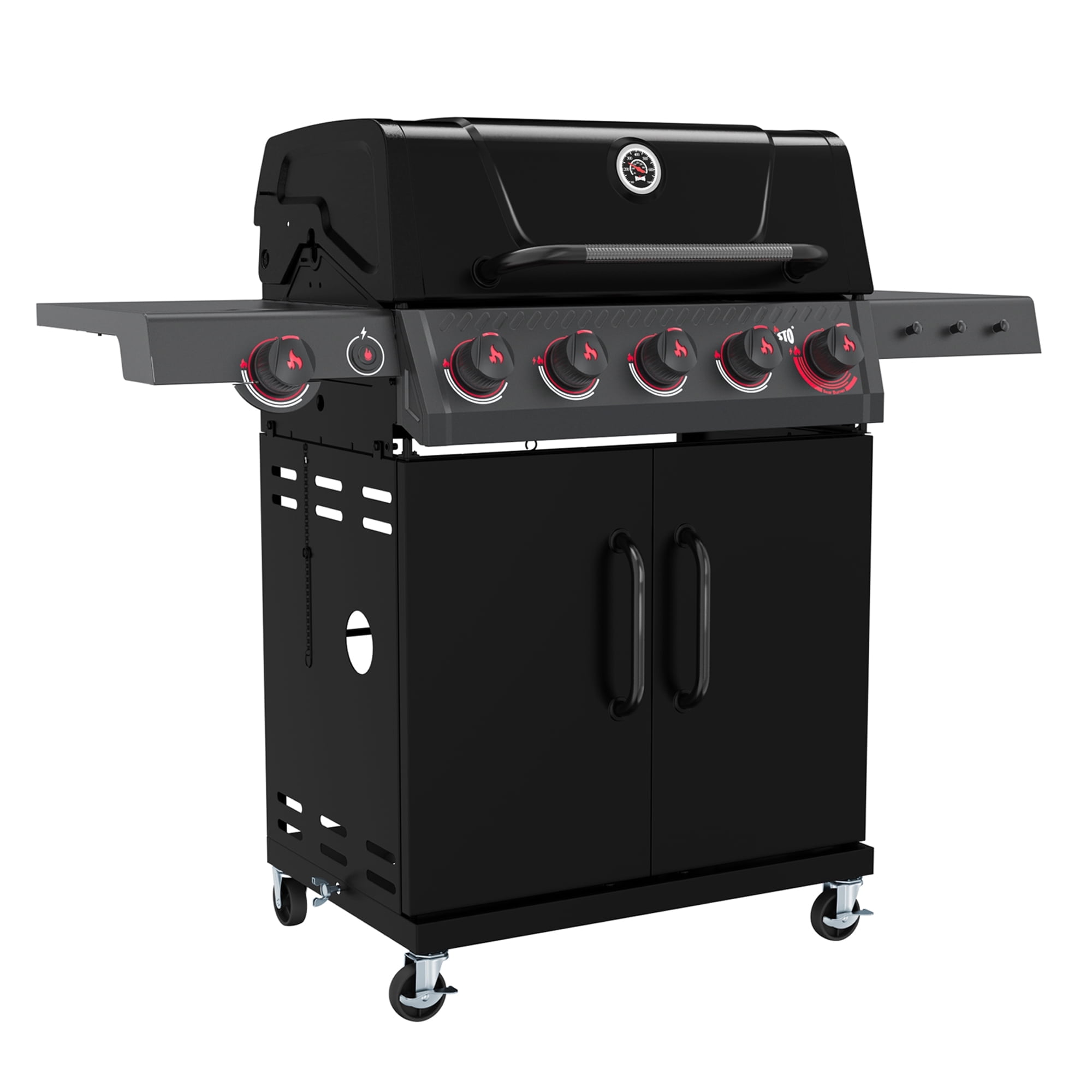 Feasto 5-Burner Propane Gas Grill, Double Deck Lid, Side Sear Burner ...