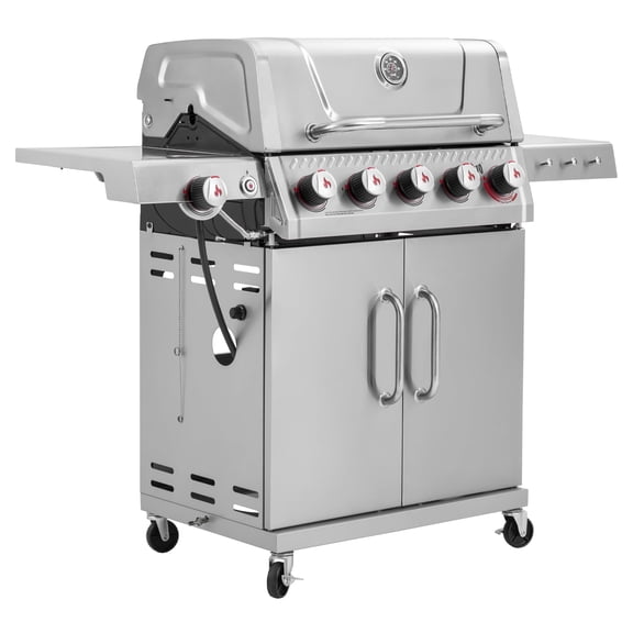 Feasto 5-Burner Propane Gas Grill, Stainless Steel Body, Double Deck Lid, 58000 BTU, 686 Sq.In. Cabinet Storage