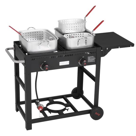 Feasto 100,000 BTU Dual Basket Propane Turkey Fryer Kit with Folding Side Shelf & Hooks, CSA Certified Outdoor Deep Fryer