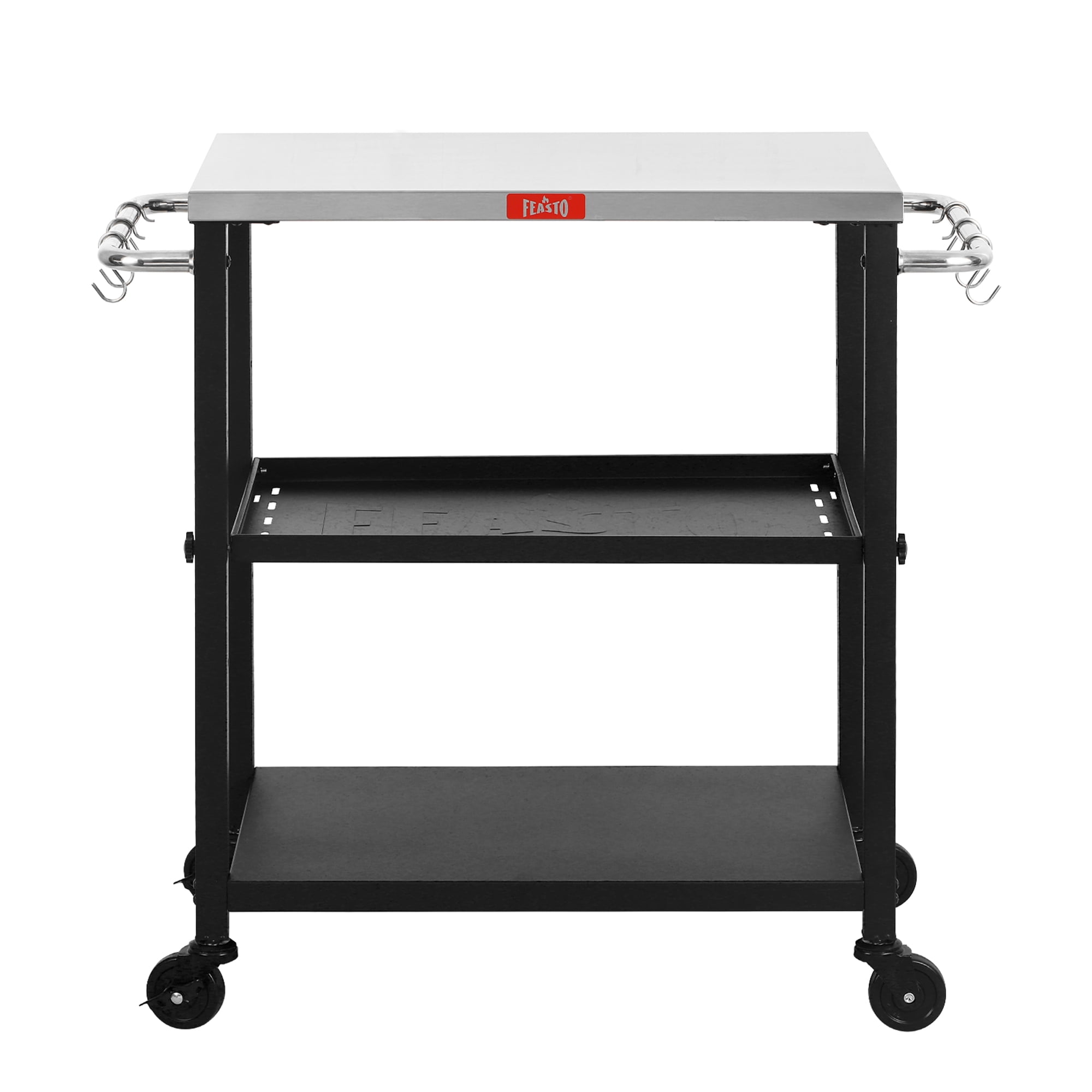 Adjustable 3-Tier Black and Stainless Steel Outdoor Grill Cart