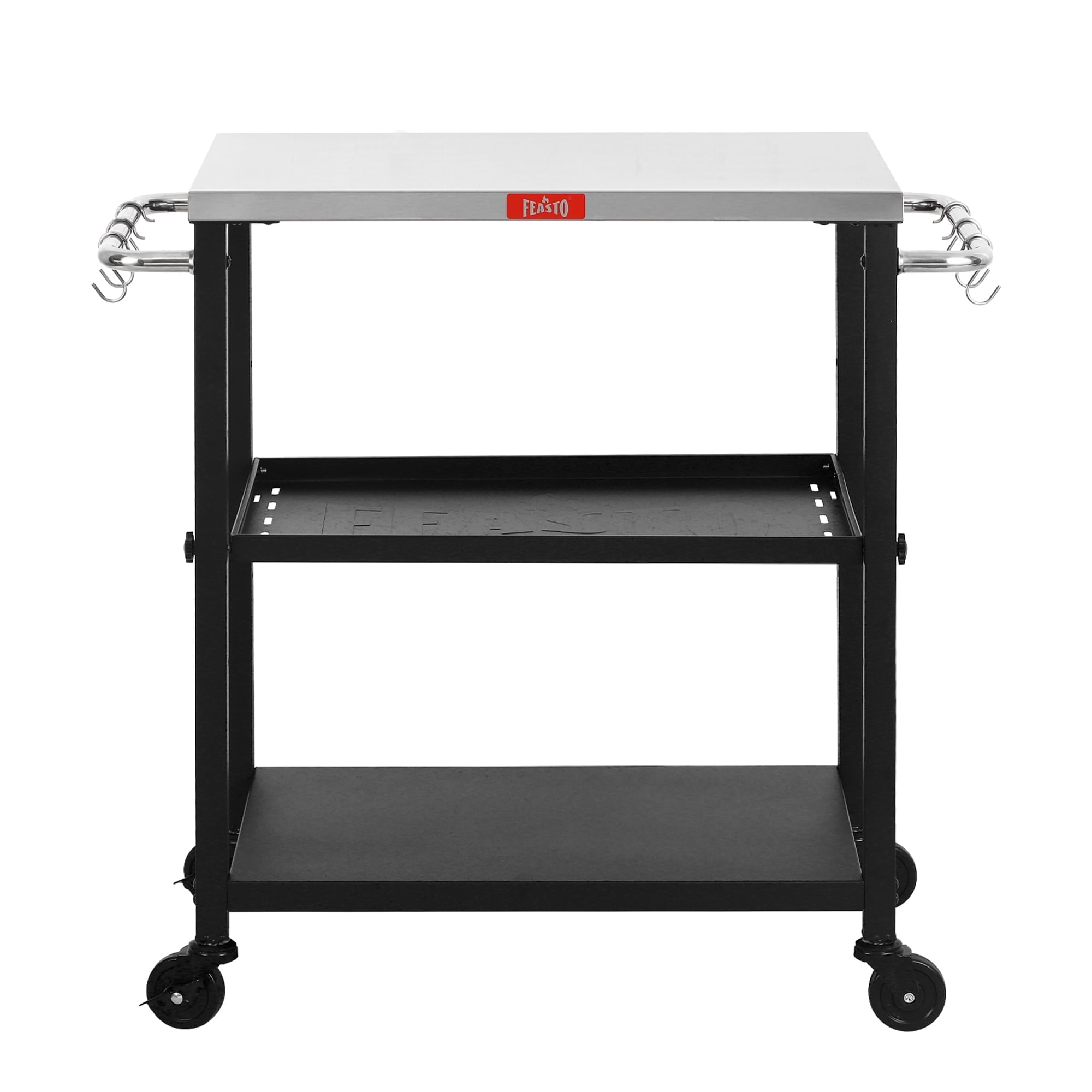 Adjustable 3-Tier Black and Stainless Steel Outdoor Grill Cart