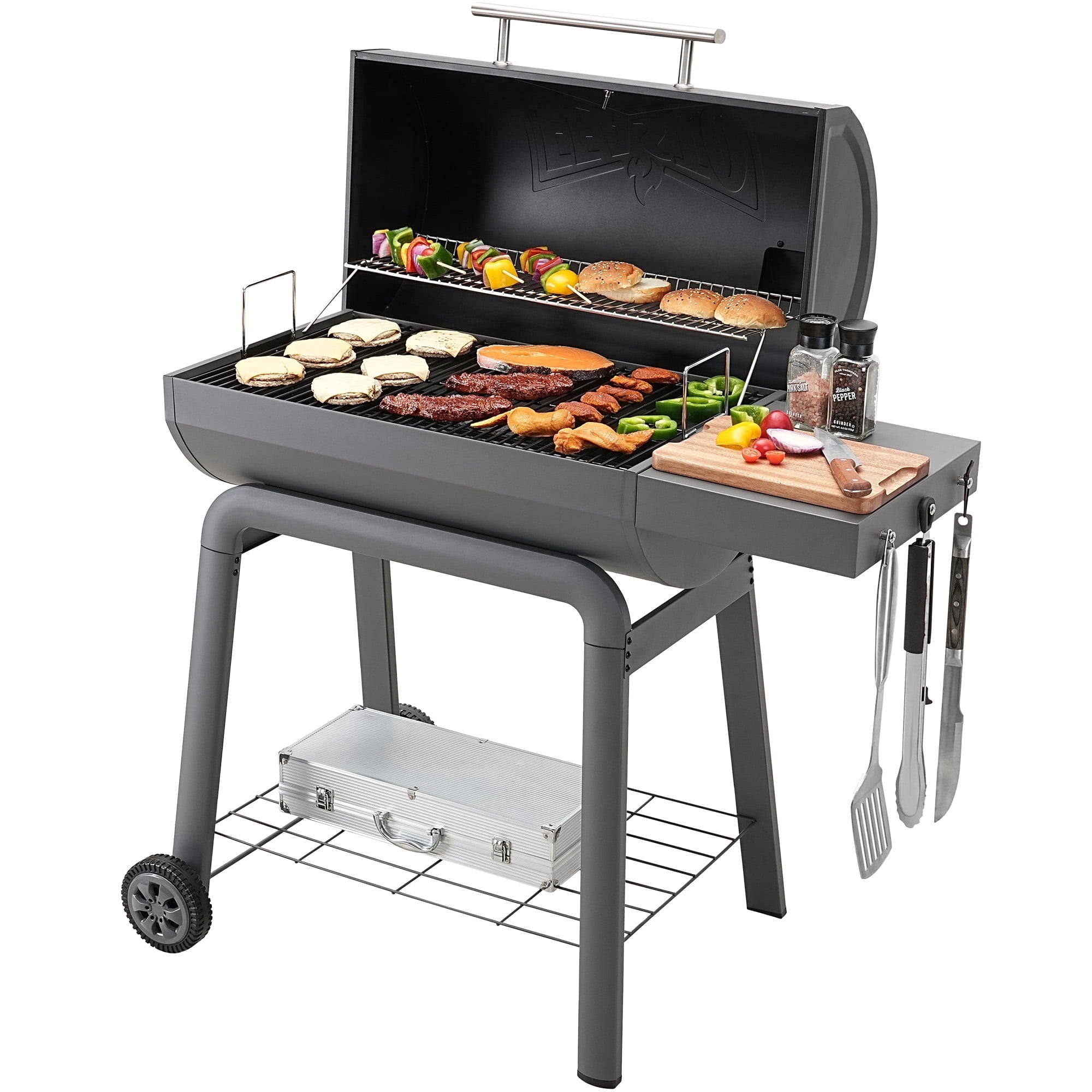 Feasto BBQ Charcoal Grill with Side Table, 30-In Heavy Duty Outdoor BBQ Grill with 647 Sq. In Cooking Area