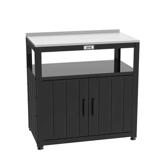 Feasto Garden Potting Bench with Storage Cabinet: Outdoor Workstation, Stainless Steel Tabletop, Horticulture Gardening Work Table, Black